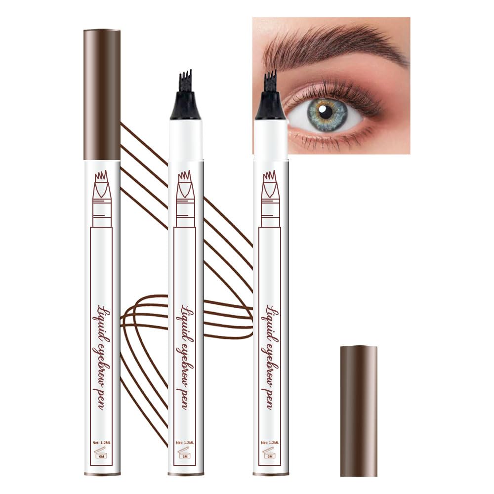 2 Pcs/Set Eyebrow Ink Pencil by Brow Stylist -Micro 4 Point Brow Pen Lift & Snatch Eyebrow Pen Kits with 3 Eyebrow Stencil Long-Lasting Waterproof Natural Eyebrow Hair (01# chestnut colour)-FemmiqueWomen