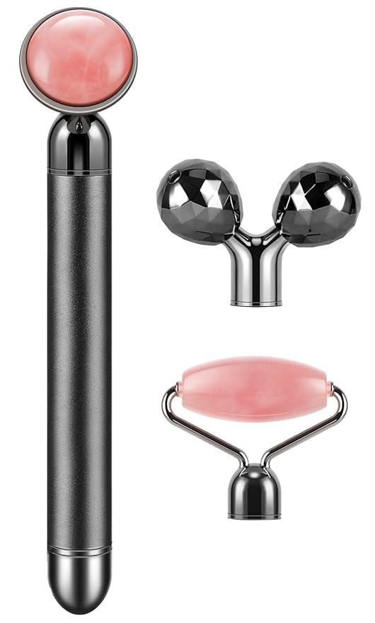 3-IN-1 Electric Jade Roller 3D Roller Facial Roller & Face Massager,Black-FemmiqueWomen