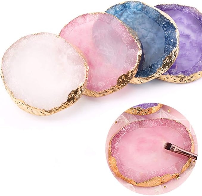 1pc White Golden Edge Resin Nail Art Palettes Nail Mixing Palette Polish Color Mixing Plate Nail Holder Display Cosmetic Mixing Tools Makeup Palette Tray Accessories (white)-FemmiqueWomen