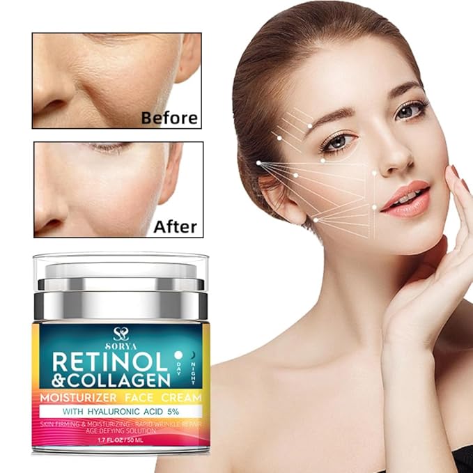Retinol & Collagen Face Cream – Anti-Aging Moisturizer for Wrinkles & Fine Lines | Hyaluronic Acid & Peptides | Hydrates & Restores Skin Elasticity-FemmiqueWomen