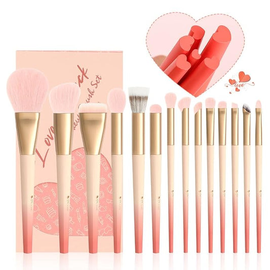 DUcare Makeup Brushes Set 14Pcs Love Struck Makeup Brush Set Premium Synthetic Kabuki Foundation Blending Face Powder Blush Concealers Eye Shadows Brushes-FemmiqueWomen