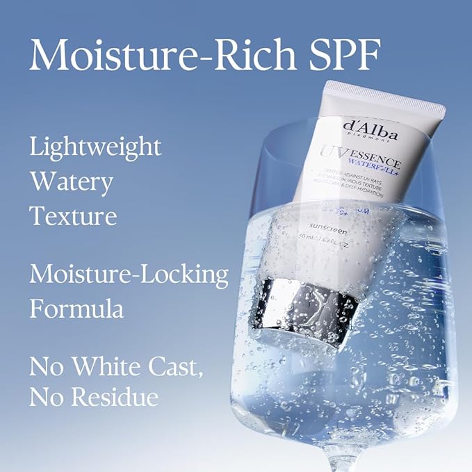 d'alba Piedmont Italian White Truffle Waterfull Essence Sunscreen, Vegan Skincare, Lightweight Sunscreen with BROAD SPECTRUM SPF 50+, Glowy, Safe for all Skin Types, Korean Skin Care (1.69 fl. oz)-FemmiqueWomen