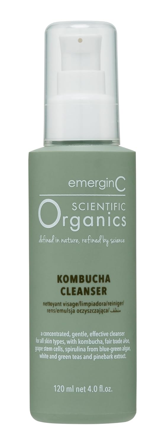 emerginC Scientific Organics Kombucha Cleanser - Nutrient Powerhouse Face Wash with Aloe Vera + Plant Stem Cells to Help Visibly Improve Skin Tone + Texture (4 oz, 120 ml)-FemmiqueWomen