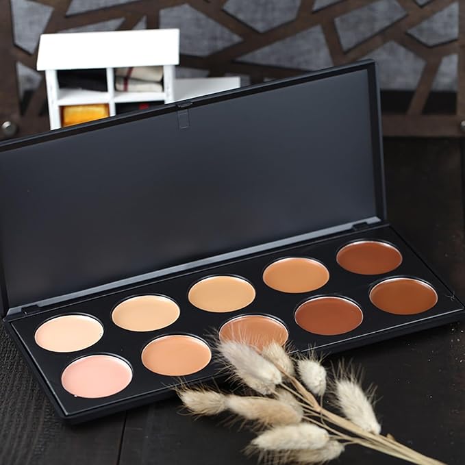 10 Shade Creamy Concealer Kit with Makeup Brush Set, 3 In 1 Professional Cream Concealer, Contour, Foundation, Color Corrector for Diminishes Appearance Dark Circles & Softens Fine Lines-FemmiqueWomen