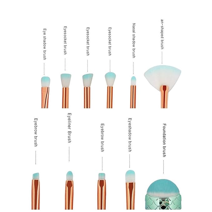 Funfunman Makeup Brushes 11PCS Make Up Foundation Eyebrow Eyeliner Blush Cosmetic Concealer Brushes(Mermaid Colorful)-FemmiqueWomen