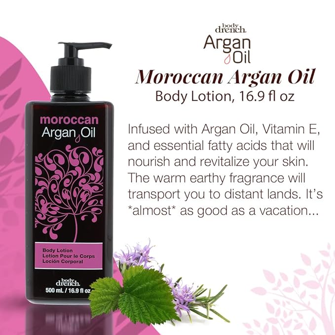 Body Drench Argan Oil Body Lotion – Hydrating & Moisturizing Lotion for Dry Skin with Moroccan Oil, Softens and Smooths Skin, 16.9 fl oz-FemmiqueWomen