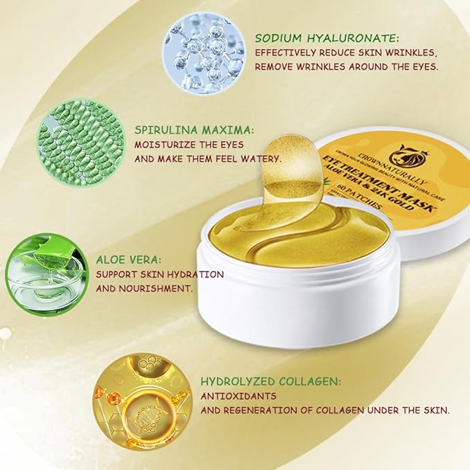 120PCS Under Eye Patches 24K Gold Eye Mask with Aloe Vera Natural Ingredients, Moisturizing Skin Care with Hyaluronic Acid and Collagen for Anti-Wrinkle, for Dark Circles and Puffiness-FemmiqueWomen