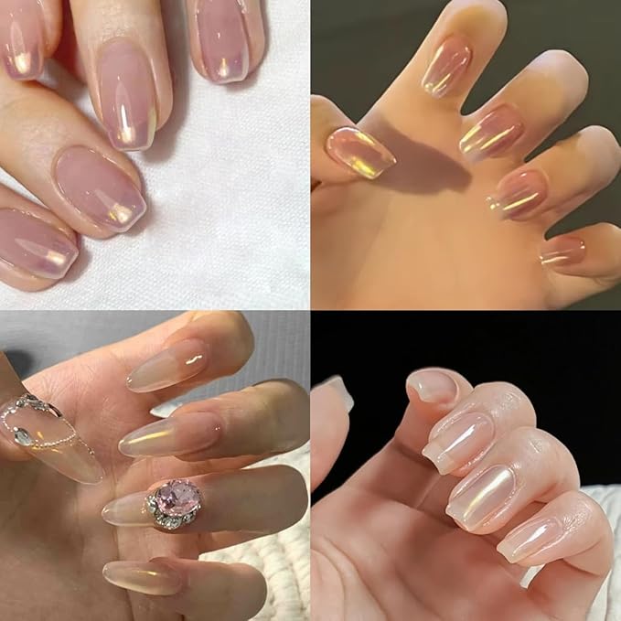 2 Pcs Aurora Chrome Powder for Nails White Iridescent Nail Powder,Mermaid Chrome Nail Pearl Powder Chameleon Chrome Nail Powder Manicure Pigment(2 Pcs Aurora)-FemmiqueWomen