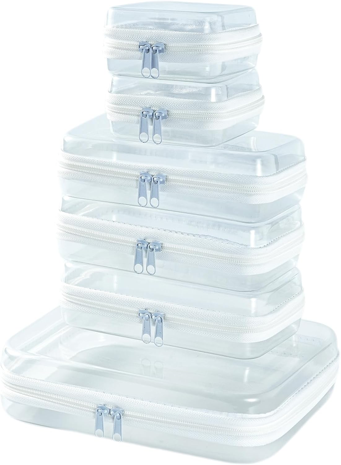 6 pcs Clear Zipper Pouches, Toiletry Bag for Travel, Stackable Waterproof Diaper Bag, Zipper Pouch, Travel Organizer, Clear Cosmetic Bag,Toy Storage Bins (M+3S+2Mini)-FemmiqueWomen