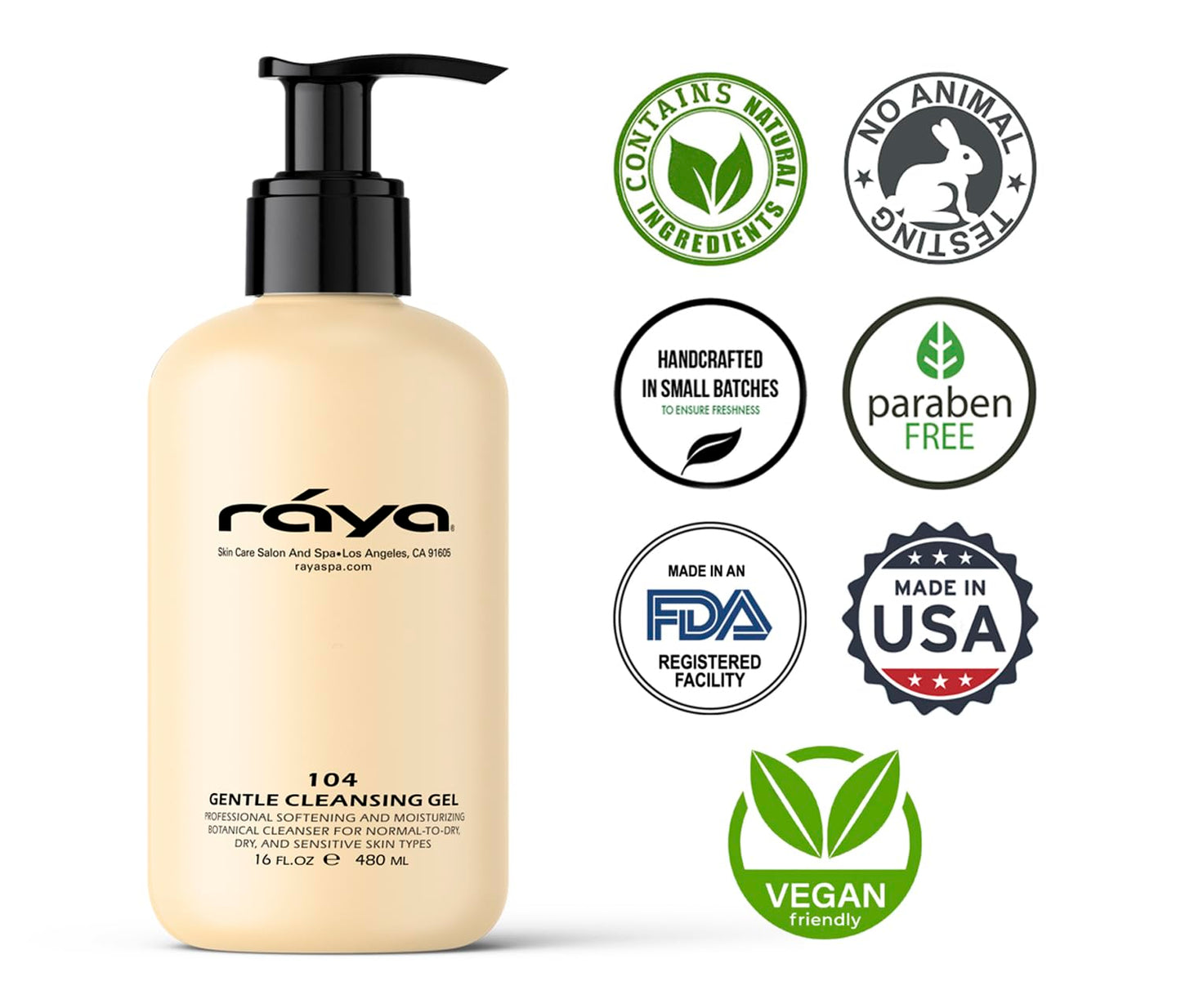 Raya Gentle Facial Cleansing Gel 16 oz (104) | Softening and Moisturizing Botanical Cleanser for Dry and Sensitive Skin| Helps Hydrate Smooth Complexion-FemmiqueWomen