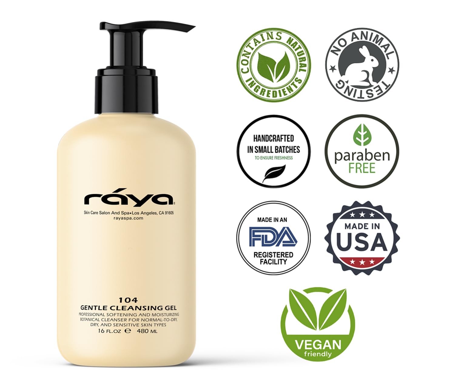 Raya Gentle Facial Cleansing Gel 16 oz (104) | Softening and Moisturizing Botanical Cleanser for Dry and Sensitive Skin| Helps Hydrate Smooth Complexion-FemmiqueWomen