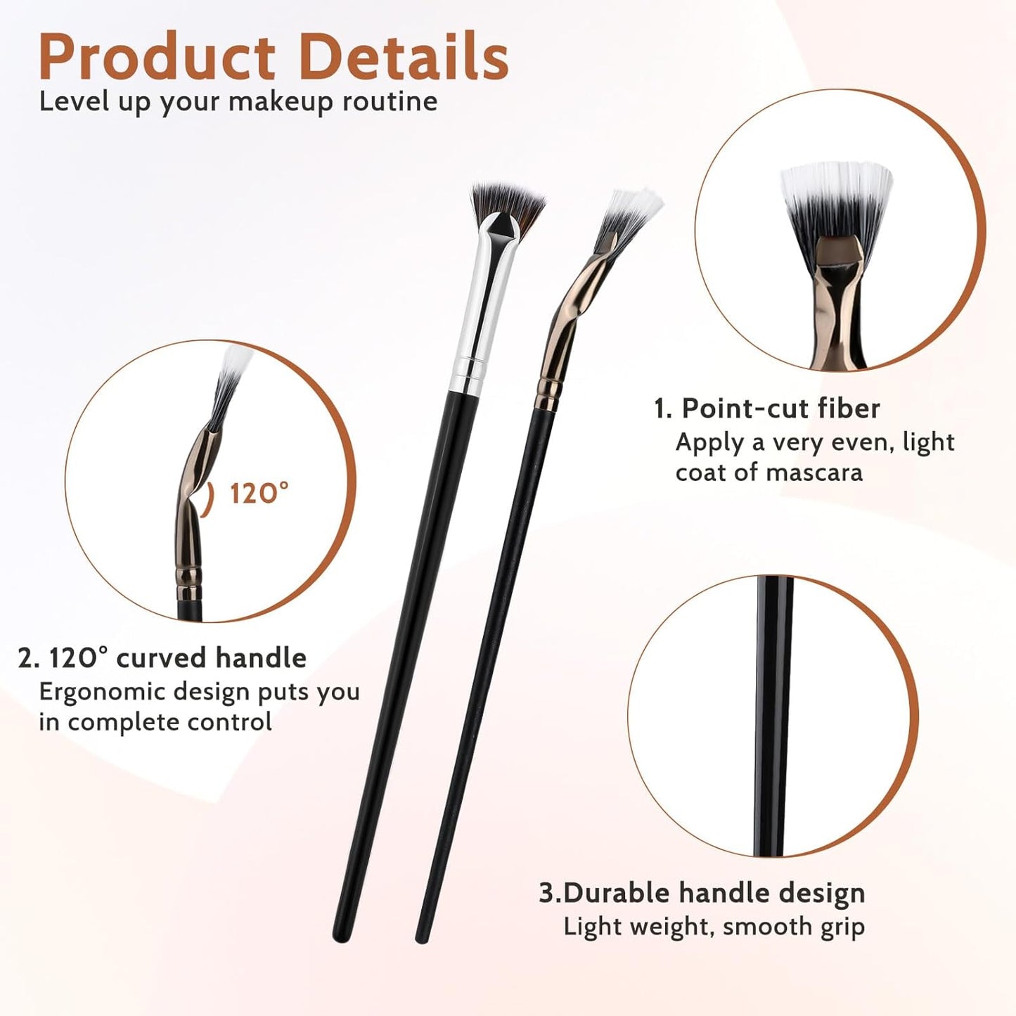 2Pcs Folding Angle Scalloped Lash Brush Multifunctional Fan Shaped Lashes Wand New Angled Eyelash Brush Separator Mascara Brushes Makeup Tool for Upper Lower Eyelash Lifted Eye Shadow Eyebrow-FemmiqueWomen