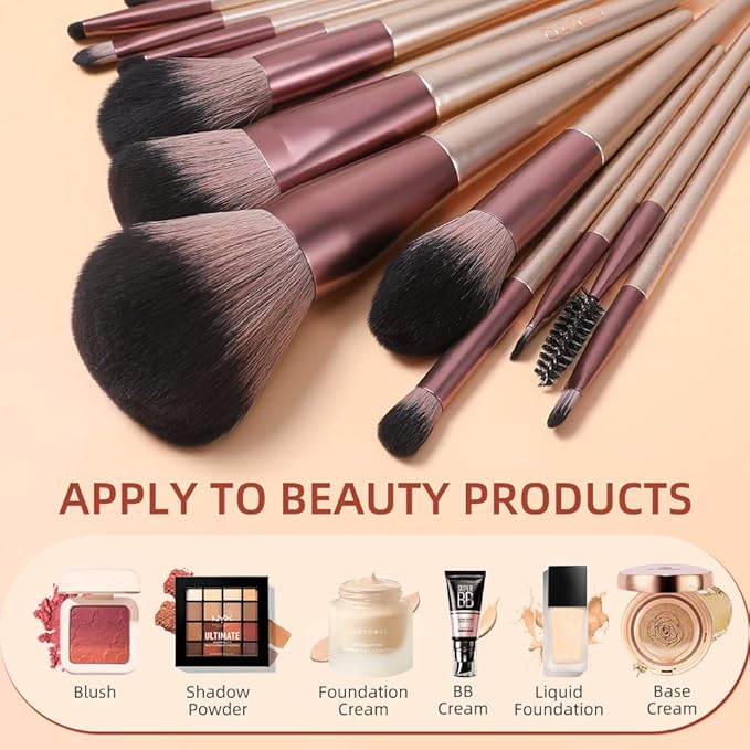 DUcare Makeup Brushes with Bag - 14Pcs Professional Synthetic Make Up Brushes Set for Blush Concealer Foundation Bronzer Powder Eyebrow Eyeshadow Blending Makeup Brush Set Mekaup bag, Rose Golden-FemmiqueWomen