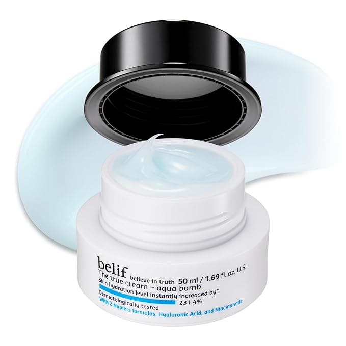belif Aqua Bomb – Daily Niacinamide Hydrating Moisturizer, Lightweight Plumping Facial Cream with Hyaluronic Acid & Squalane, Cooling Effect, Anti-Aging, Korean Skincare, 1.68 fl oz (50ml)-FemmiqueWomen