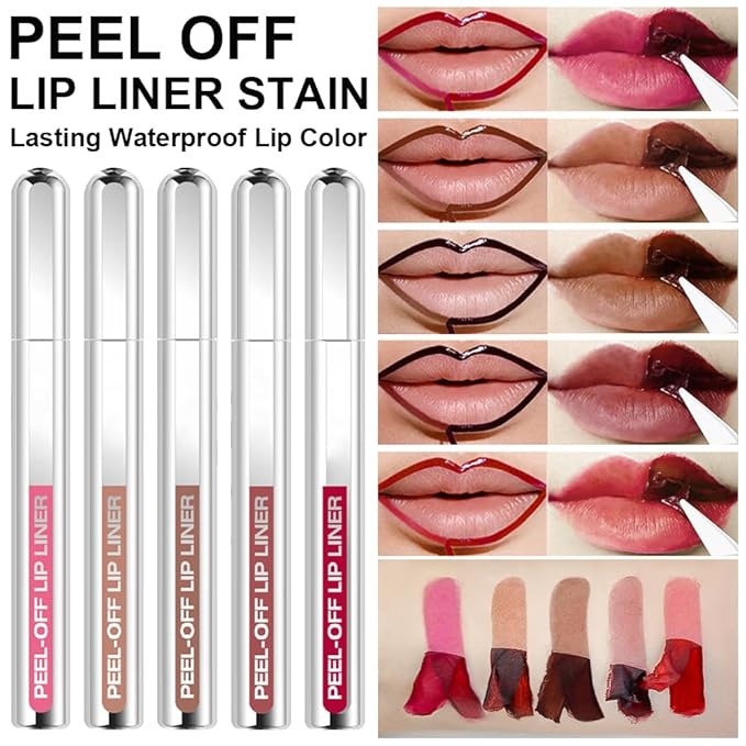 3 Colors Peel Off Lip Liner Stain Kit, Long Wear Matte Lip Tint Stain Set with Tweezer for Women, Waterproof Transfer Proof Highly Pigmented Peel Off Liquid Lipstick for All Skin Types (#1,2,3)-FemmiqueWomen