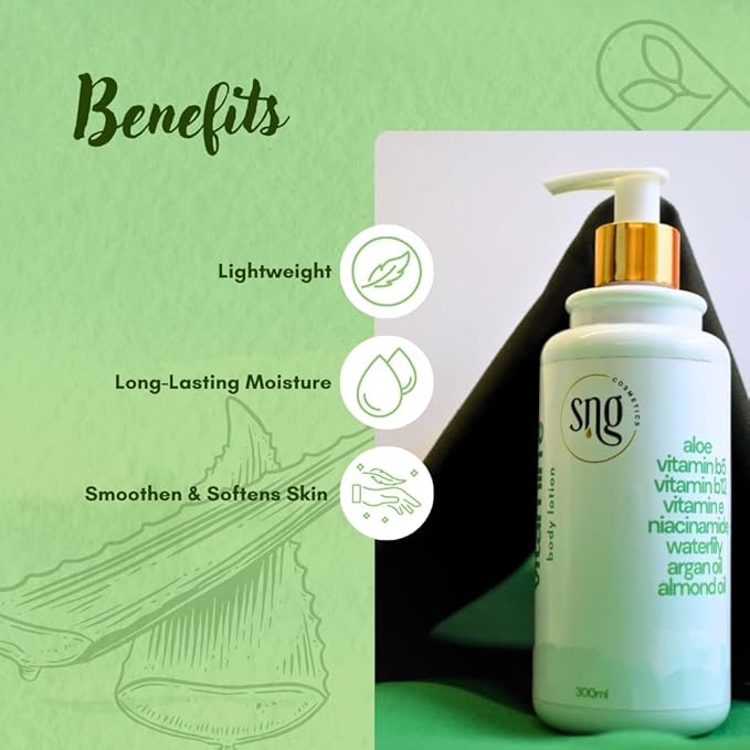 Aloe Vera Lotion for Dry Skin - Hand & Body Moisturizing Vitamin E Lotions 10.14 Fl Oz - Waterlily, Argan oil and Almond oil Extracts Skincare-FemmiqueWomen