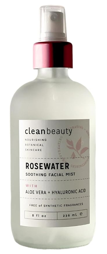 Clean Beauty Rosewater Soothing Facial Mist with Aloe Vera & Hyaluronic Acid - Hydrates, Refreshes & Plumps | Soothe Dry, Irritated Skin (8 Fl Oz)-FemmiqueWomen