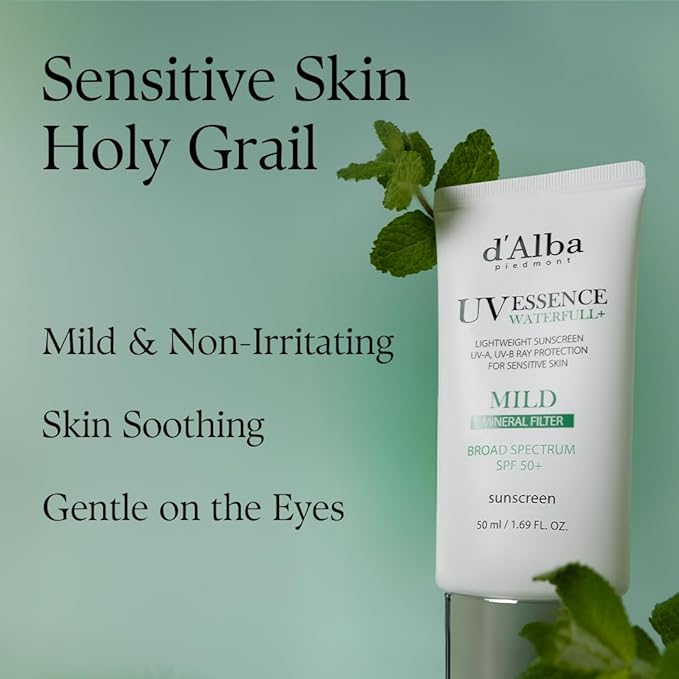 d'alba Piedmont Italian White Truffle Waterfull Mild Sunscreen, Vegan, Mineral Sunscreen, BROAD SPECTRUM SPF 50+ Non-Nano Suitable for Sensitive Skin, Korean Skin Care (1.69 fl. oz)-FemmiqueWomen