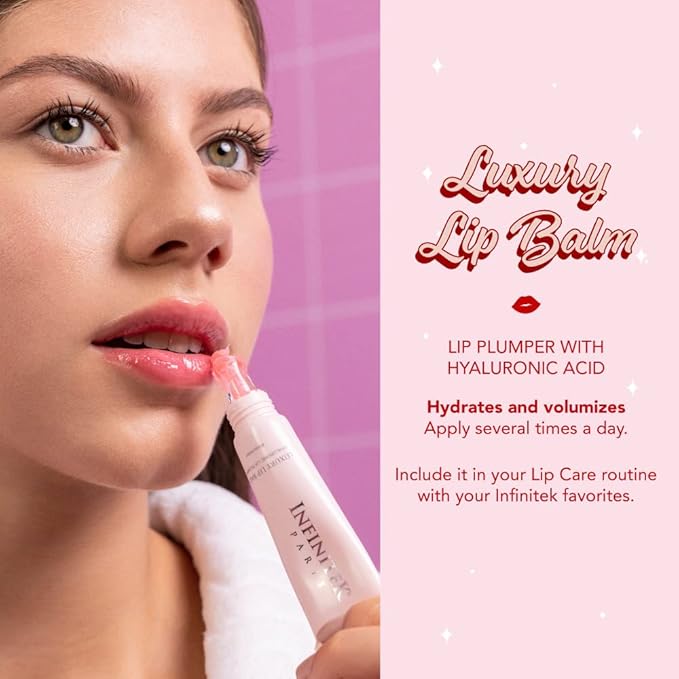 Infinitek Paris Luxury Lip Balm with Hyaluronic Acid - Hydrating Lip Gloss Plumper, Volumizing Tinted Lip Balm Makeup, Plumping Lip Gloss to Nourish & Repair Damaged Lips, 0.33 oz / 9.35 g-FemmiqueWomen