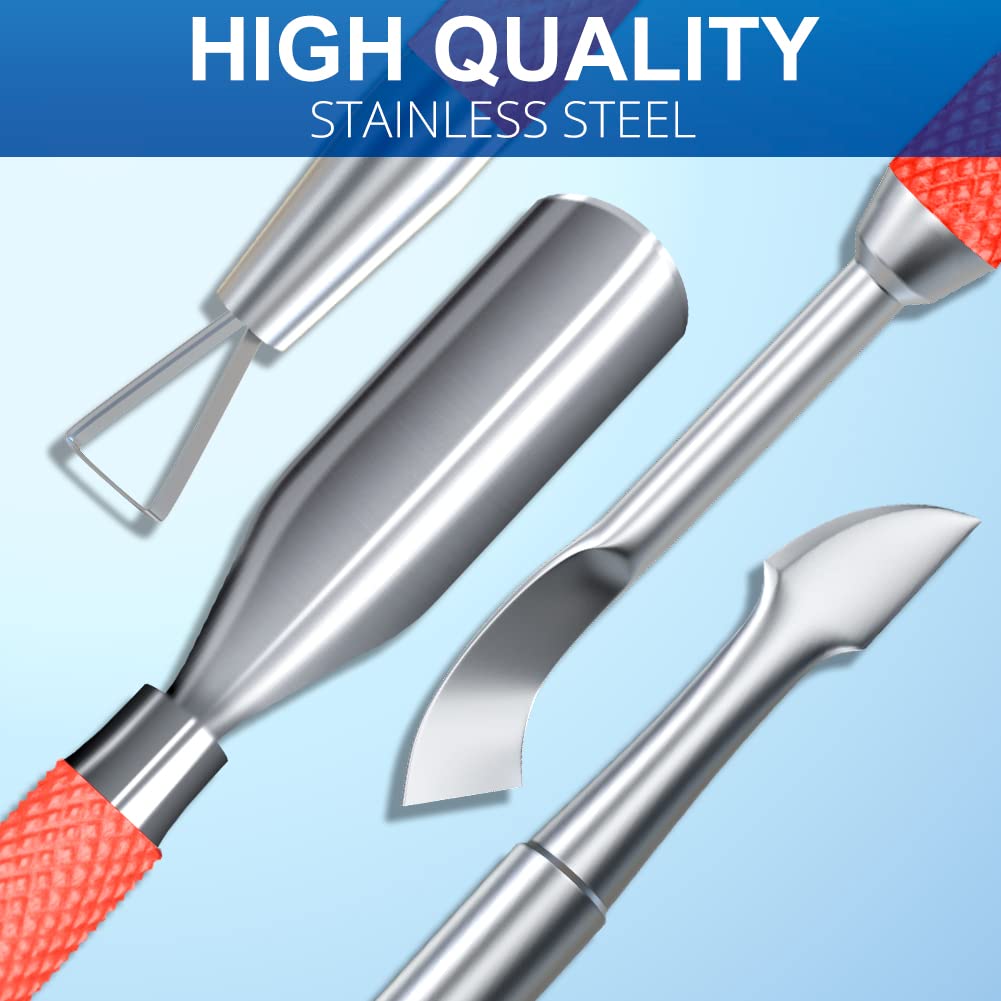 2PCS Metal Red Cuticle Pusher and Cutter Remover Salon Quality Stainless Steel Gel Nail Polish Peeler Scraper Durable Manicure and Pedicure Cleaner Tool For Fingernail and Toenail-FemmiqueWomen