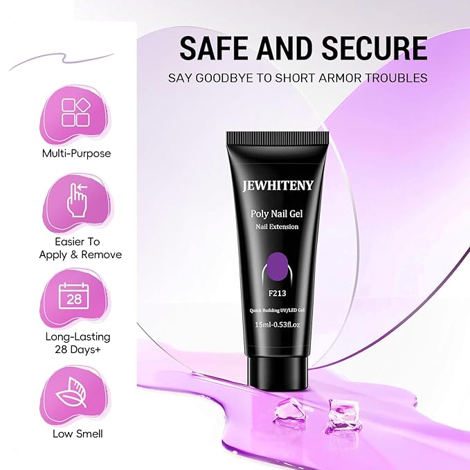 JEWHITENY Poly Gel Nail Kit 28 Colors Nude Gray Glitter with Nail Lamp Base Top Coats Builder Gel All-In-One Set Ideal for Designs DIY At Home Need U V Lamp Curing-FemmiqueWomen