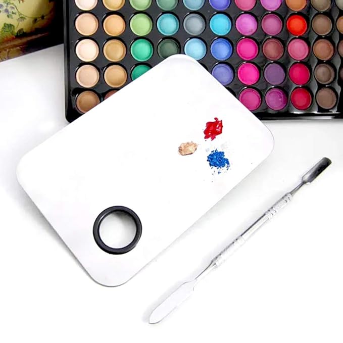 2 Pack Professional Makeup Palette, 2 Types Pro Lady Stainless Steel Cosmetic Artist Spatula with Spatula Tool for Mixing Foundation by ACKLLR, Silver-FemmiqueWomen