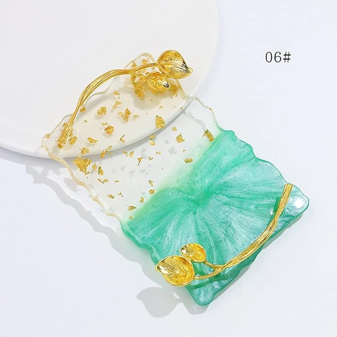 2023 Retro Nail Art Palette, Nail Painting Mixed Color Palette with Leaves Handle, Nail Holder Gel Color Makeup Display Board Pallet (Green)-FemmiqueWomen