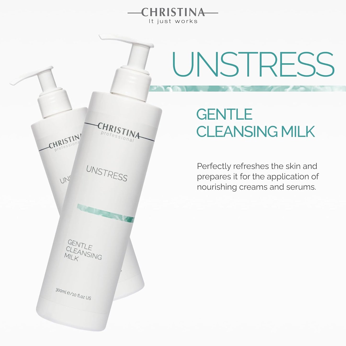 Christina - Unstress Gentle Cleansing Milk with Vitamin E | Smothing Refreshing milk Cleanser for Face | Soap-free Cleansing Milk for Face | Suitable for All Skin Types (10 fl oz.)-FemmiqueWomen