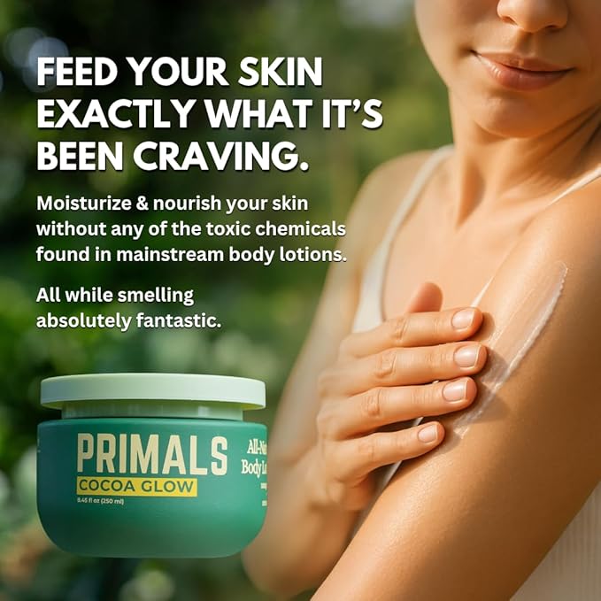 PRIMALS All Natural Body Lotion - Cocoa Butter & Mango Butter - 100% Naturally Derived Ingredients - Alcohol Free, Artificial Fragrance Free, Paraben Free, Petroleum Derivative Free - 8.45 oz-FemmiqueWomen
