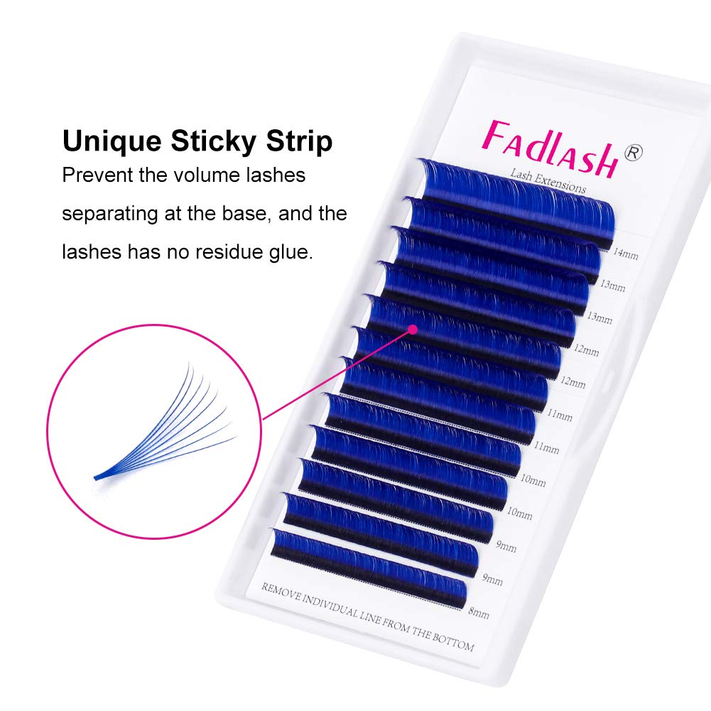 Volume Eyelash Extensions D curl Easy Fan Lash Extensions 8~14mm Mix Tray Blue 0.07mm Lash Extension Supplies by FADLASH (Blue 0.07-D-Mix)-FemmiqueWomen