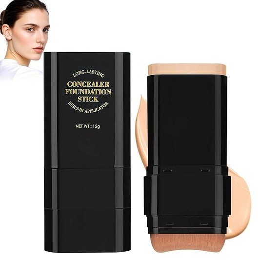 2PCS Long-Lasting Concealer Foundation Stick, Full Coverage Foundation Stick, 2-in-1 Contouring foundation with Brush, Cover Blemishes for All Skin Types (04#Wheat)-FemmiqueWomen