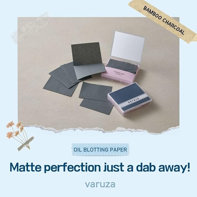 [400 Counts + Mirror Case] Natural Bamboo Charcoall Oil Blotting Sheets for Face with Mirror Compact and Refills-FemmiqueWomen