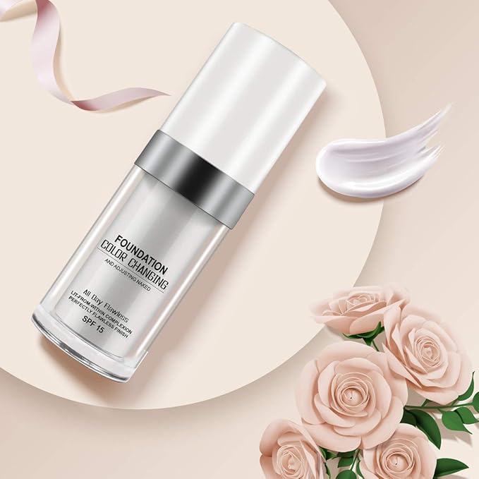 30ML Flawless Colour Changing Warm Skin Tone Foundation,Naturally Blends Moisturizing foundation makeup,Long Lasting Waterproof Poreless Liquid Foundation SPF 15 for Face Makeup-FemmiqueWomen