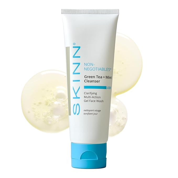 SKINN Daily Morning Face Wash, Green Tea + Mint Cleanser, 4oz - Gentle Exfoliating Facial Cleanser for All Skin Types - Formulated with Antioxidant & Botanical Oils & Salicylic Acid-FemmiqueWomen