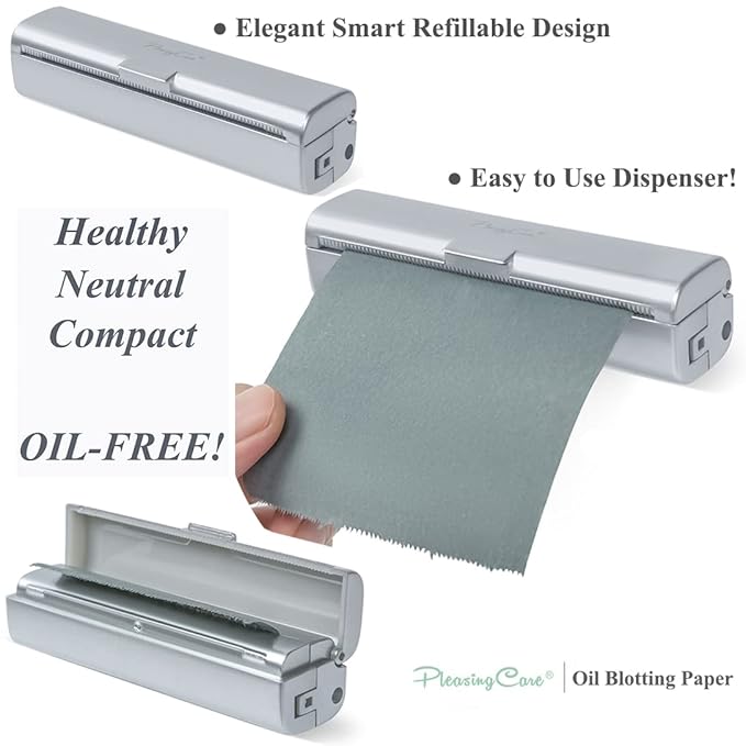 Natural Oil Blotting Paper Roll, Refillable Compact Dispenser No Shine Sheets, Absorb Excess Shine on Face or Scalp Instantly, Men and Women Facial Skin Care or Make Up Must Have (Bamboo Charcoal)-FemmiqueWomen