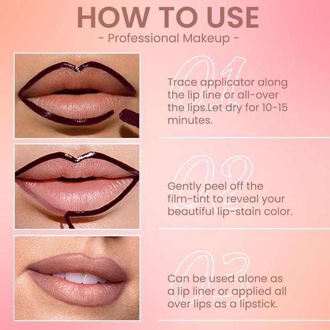 2Pcs Matte Liquid Lip Stain Peel Off Lip liner Tattoo, Matte Peel Off Lip Stain, Long Lasting Waterproof Lipstick Lip Gloss Stain, Transfer-proof for All Skin Types (0.24 fl oz-02#+03#)-FemmiqueWomen