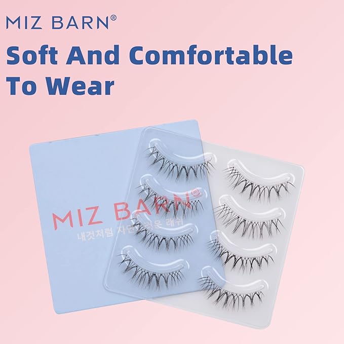 Miz Barn Daily Natural Look False Eyelashes, 4 Pairs Soft Lightweight Comfortable Short Lashes Clear Band Handmade False Eyelashes (W-7)-FemmiqueWomen