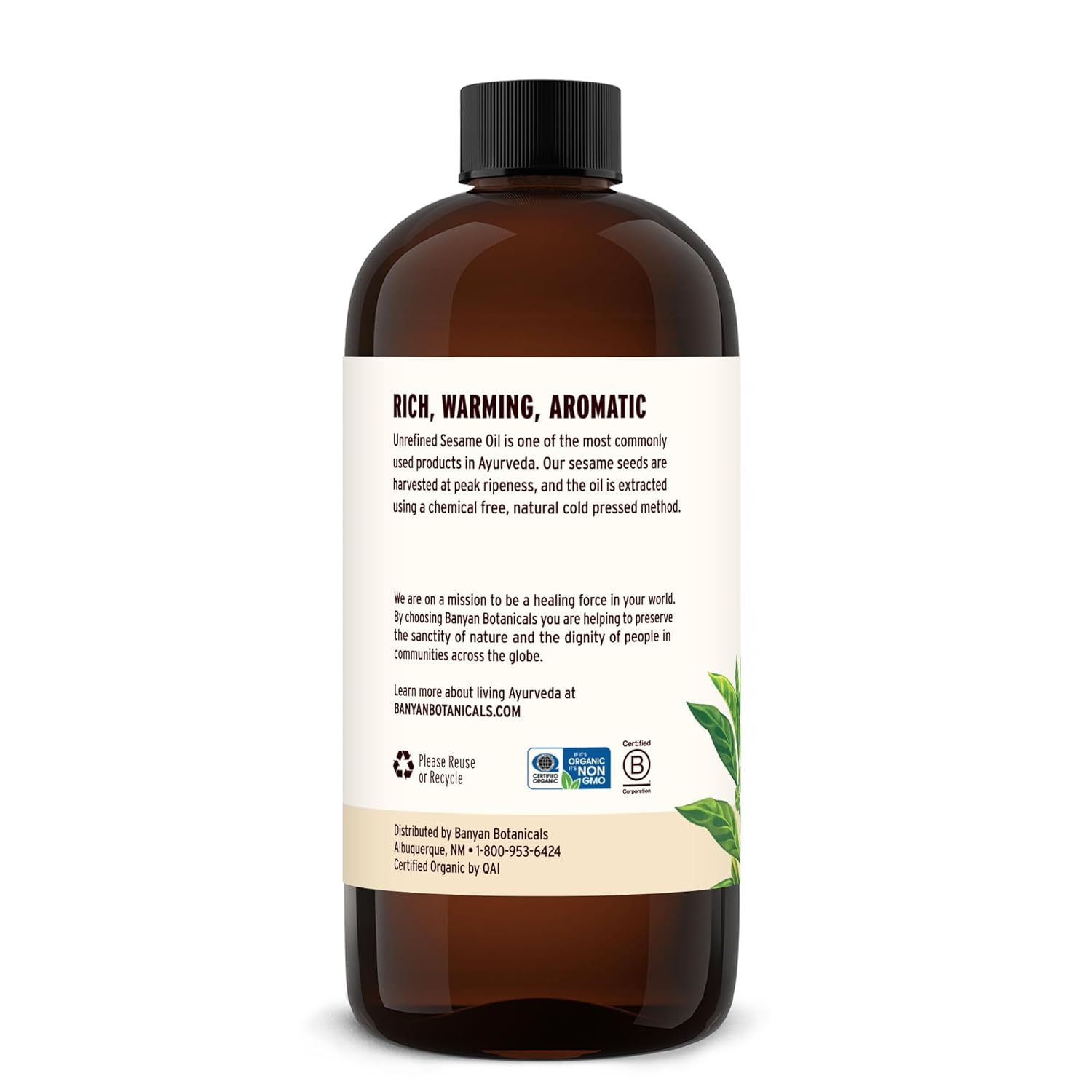 Banyan Botanicals Sesame Oil – Organic & Unrefined Ayurvedic Oil for Skin, Hair, Oil Pulling & More – Multiple Sizes – 16oz. – Non GMO Sustainably Sourced Vegan-FemmiqueWomen