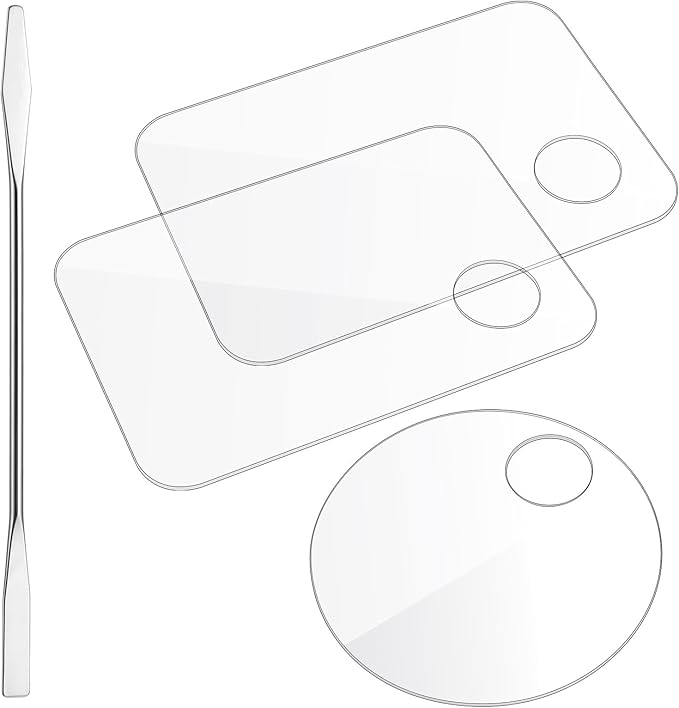 3 Pcs Acrylic Makeup Palette with 3Pcs Makeup Spatula, Makeup Palette Tray Apply for Foundation Eye Shadow Lipsticks Nail Art Professional Pigment Blending-FemmiqueWomen