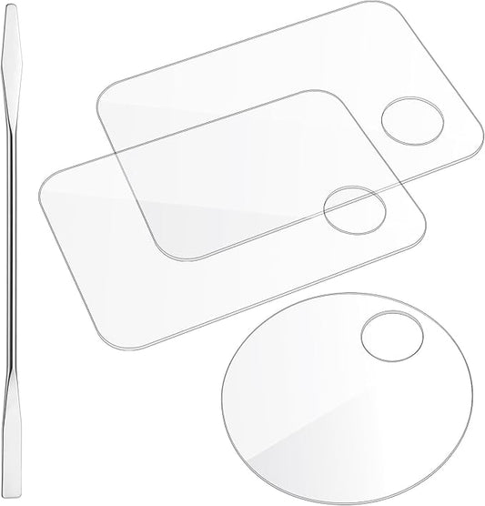 3 Pcs Acrylic Makeup Palette with 3Pcs Makeup Spatula, Makeup Palette Tray Apply for Foundation Eye Shadow Lipsticks Nail Art Professional Pigment Blending-FemmiqueWomen