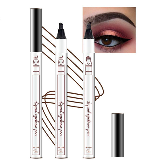 2 Pcs/Set 3D Eyebrow Pencil - Eye Makeup Micro 4 Point Brow Pen Lift & Snatch Eyebrow Pen Kits with 3 Eyebrow Stencil Long-Lasting Waterproof Natural Eyebrow Hair (4# black)-FemmiqueWomen