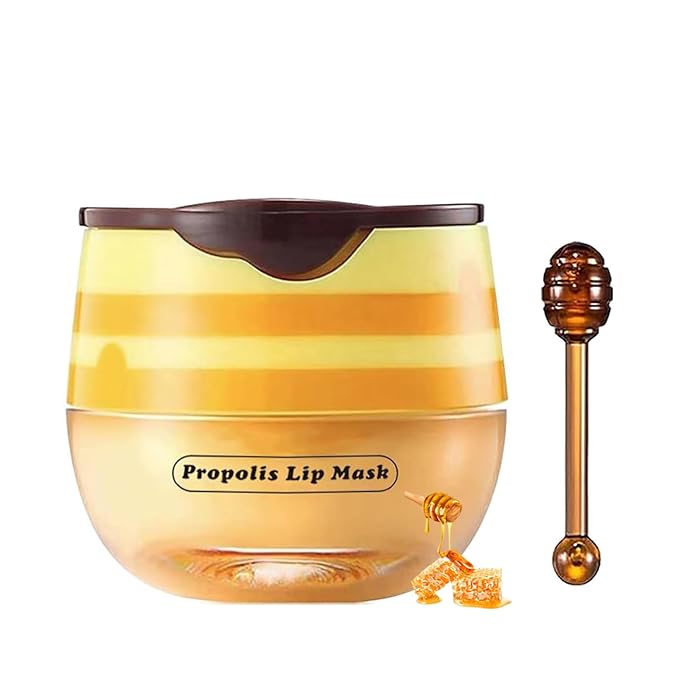 1 PCS Bee Lip Balm Lip Mask Honey Pot, Honey Moisturizing Sleeping Lip Mask Overnight with Sticks, Lip Balm Honey Pot Lip Balm Hydrating Prevention Dry and Crack Lip Scrubs Exfoliator-FemmiqueWomen