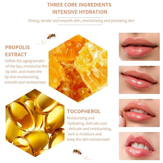 2PCS Bee Balm Lip Balm Honey Pot & Strawberry Sleeping Lip Mask, Propolis Moisturizing Honey Lip Mask Lip Balm, Hydrating & Prevention Dry and Cracked Lip Scrubs Exfoliator, Winter Lip Care Products-FemmiqueWomen