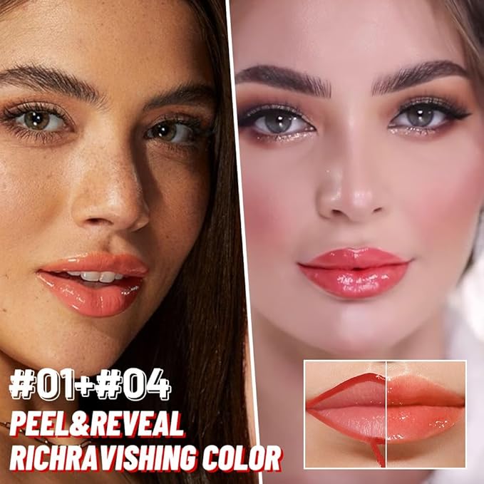 2Pcs Lip Stain Peel Off Lip Gloss oil Dual-Ended Combo, Lips Liner Stain Peel Off Masque, Long Lasting & Waterproof, Transfer-Proof Lip Tint Stain with Lip oil for All Skin Type 01#+04#-FemmiqueWomen