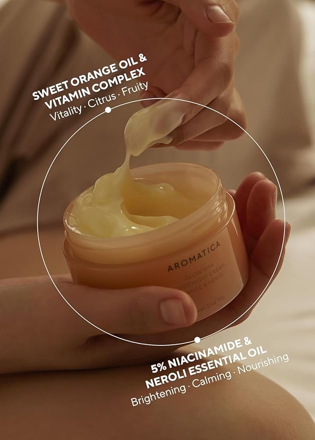 AROMATICA Glow Vita Goodnight Cream Orange & Neroli 3.1fl oz/90g - Night Cream Moisturizer For Face & Neck | Anti Aging Wrinkle Cream with Vitamin C, 5% Niacinamide-FemmiqueWomen