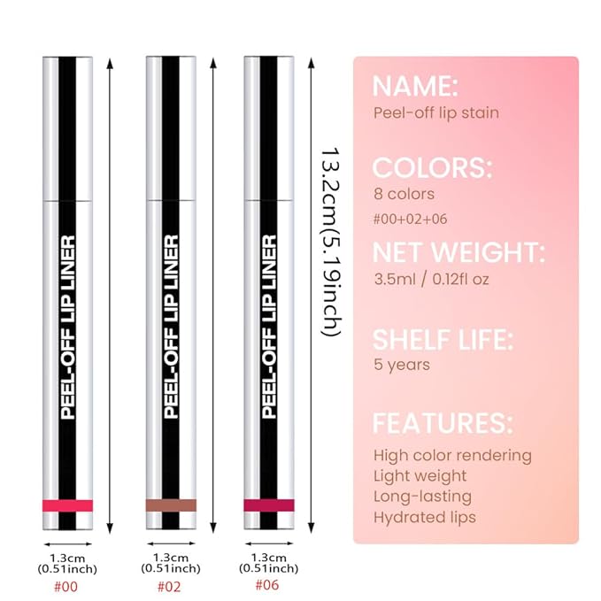 3 Pcs Matte Liquid Lip Stain Peel Off Lip Liner, Long Lasting Lip Tattoo, Waterproof & Transfer-Proof Lip Liner Peel Off Lip Gloss for All Skin Types.#00+#02#06-FemmiqueWomen