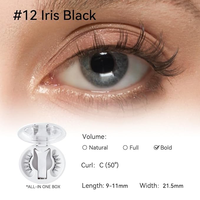 Soft Magnetic Eyelashes Kit with Applicator, No.12 Iris Black, Reusable Glue-free Wispy Magnetic Lashes, Cruelty-free False Lashes, Waterproof, Lightweight, Suit for Heavy Makeup-FemmiqueWomen