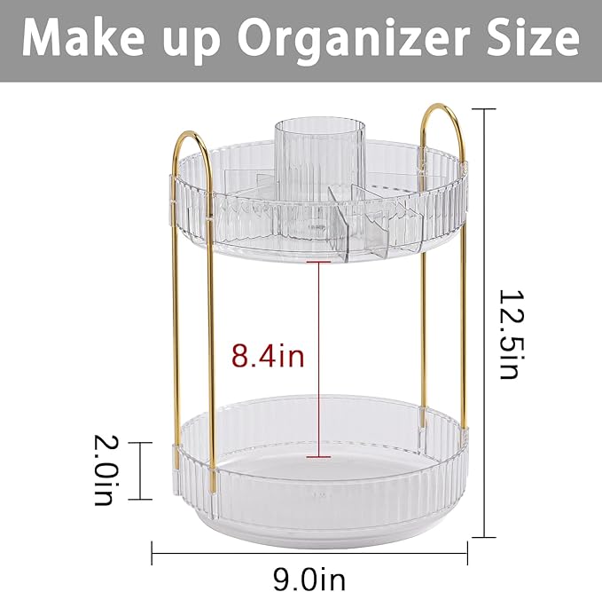 Rotating Makeup Organizer for Vanity, High-Capacity Skincare Clear Make Up Storage Perfume Organizers Cosmetic Dresser Organizer Countertop 360 Spinning (Clear, New-2 Tier)-FemmiqueWomen