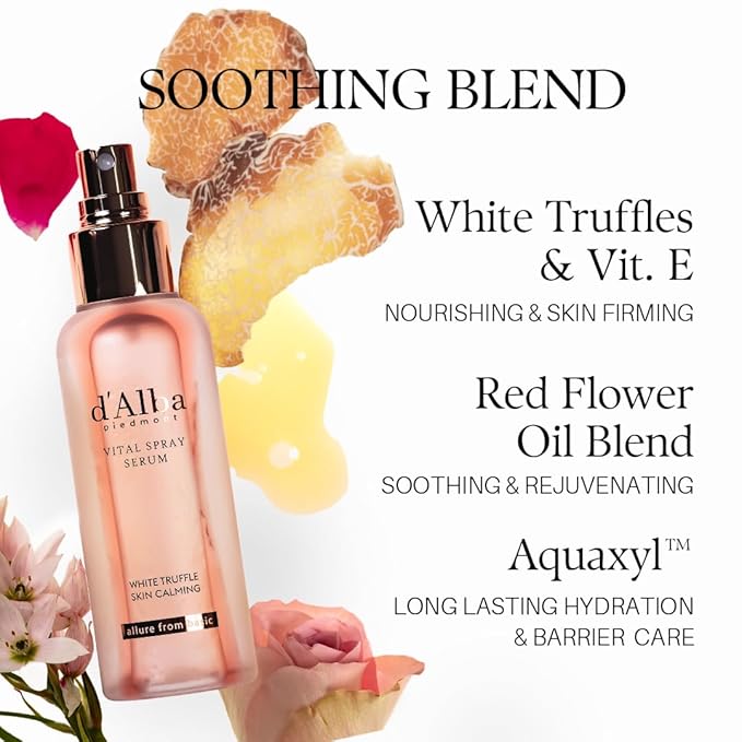 d'alba Piedmont Italian White Truffle Vital Spray Serum, Vegan Skin Care, Calming and Hydrating Facial Mist for Red and Sensitive Skin, Glow Serum, Surfactant Free, All in One, Korean Skin Care-FemmiqueWomen