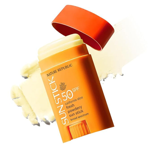 Nature Republic California Aloe Fresh Powdery Sun Stick Broad Spectrum SPF50+ | Korean Sunscreen Travel Size Suncare Sunblock, No Whitecast, non-sticky, Water resistant-FemmiqueWomen